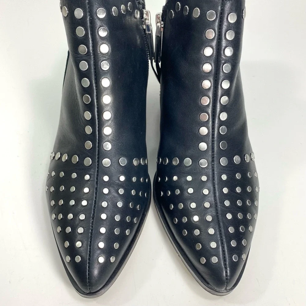 1. State Loka Black Leather Silver Studded Moto Biker Rock Western Ankle Boots 6